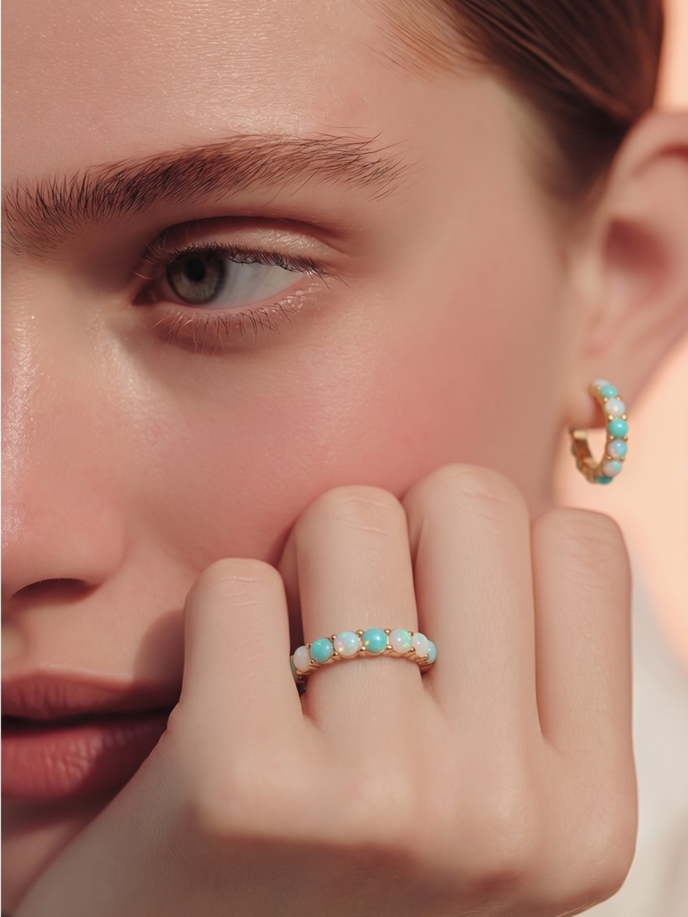 Park Lane Women’s "Fawn" Ring - Opal & Turquoise Eternity Band